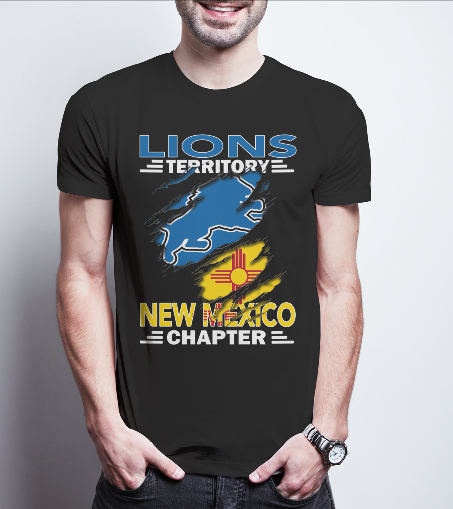 Lions Territory New Mexico Chapter Zia Symbol Blue Lion T-Shirt