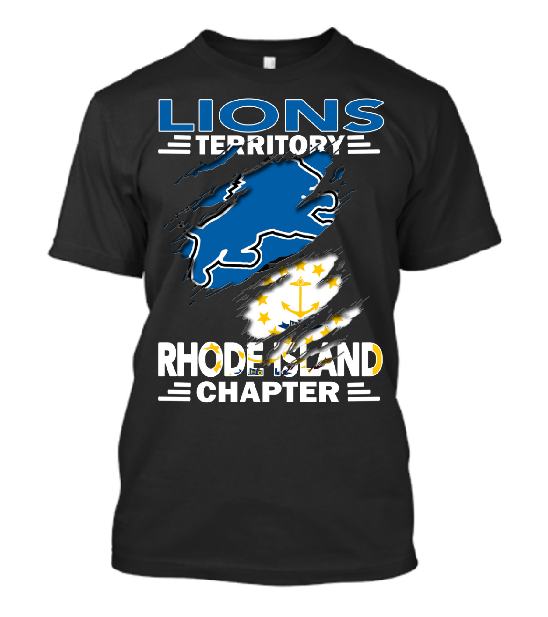 Lions Territory Rhode Island Chapter Blue Lion With Anchor Flag T-Shirt