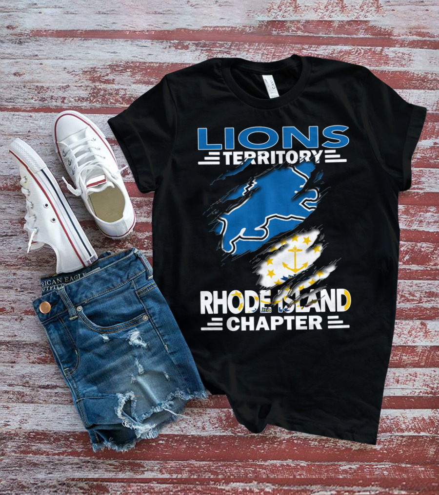 Lions Territory Rhode Island Chapter Blue Lion With Anchor Flag T-Shirt