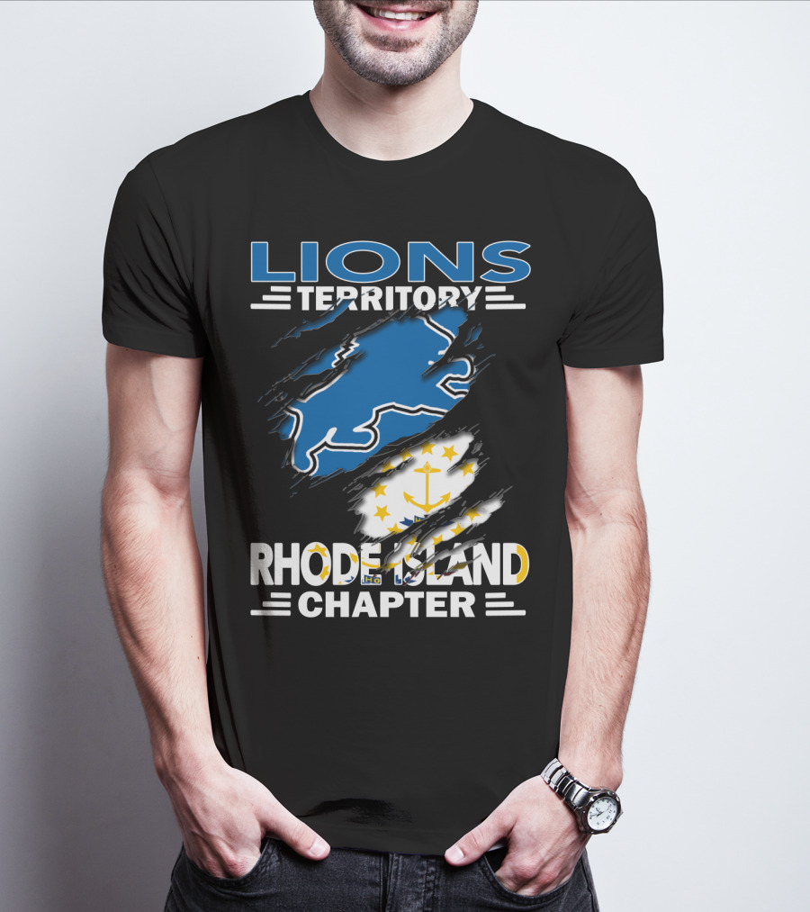 Lions Territory Rhode Island Chapter Blue Lion With Anchor Flag T-Shirt