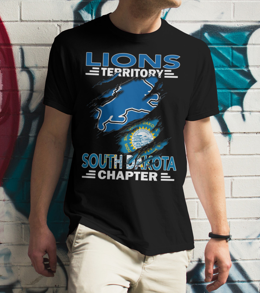 Lions Territory South Dakota Chapter State Emblem And Blue Lion T-Shirt
