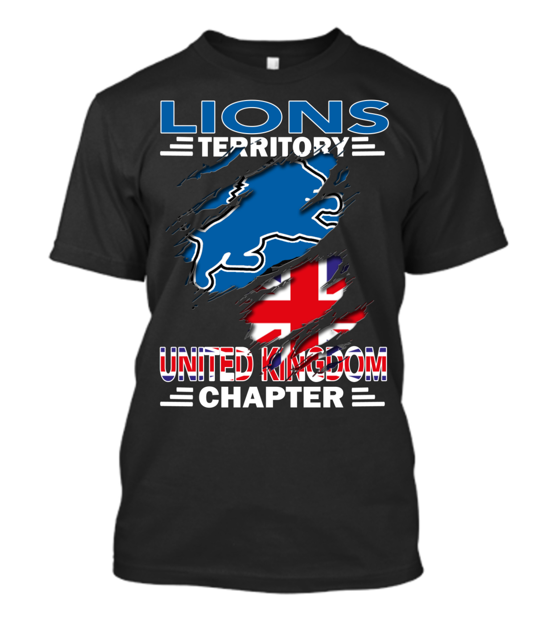 Lions Territory United Kingdom Chapter Union Jack Blue Lion T-Shirt