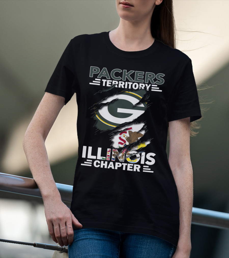 Packers Territory Illinois Chapter Green Bay Packers Logo And Illinois State Flag T-Shirt