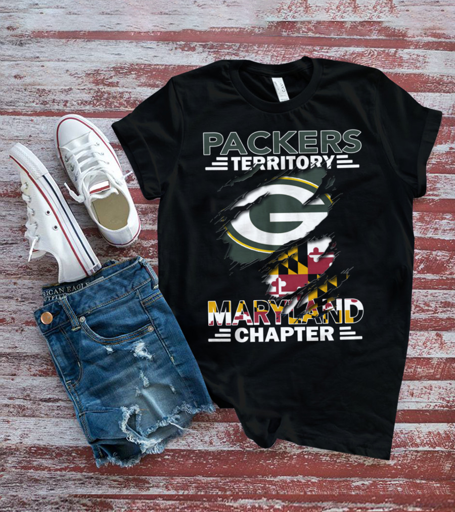 Packers Territory Maryland Chapter Green Bay Logo Maryland Flag T-Shirt