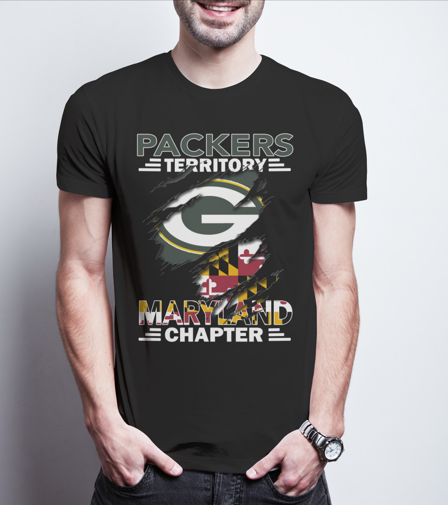 Packers Territory Maryland Chapter Green Bay Logo Maryland Flag T-Shirt