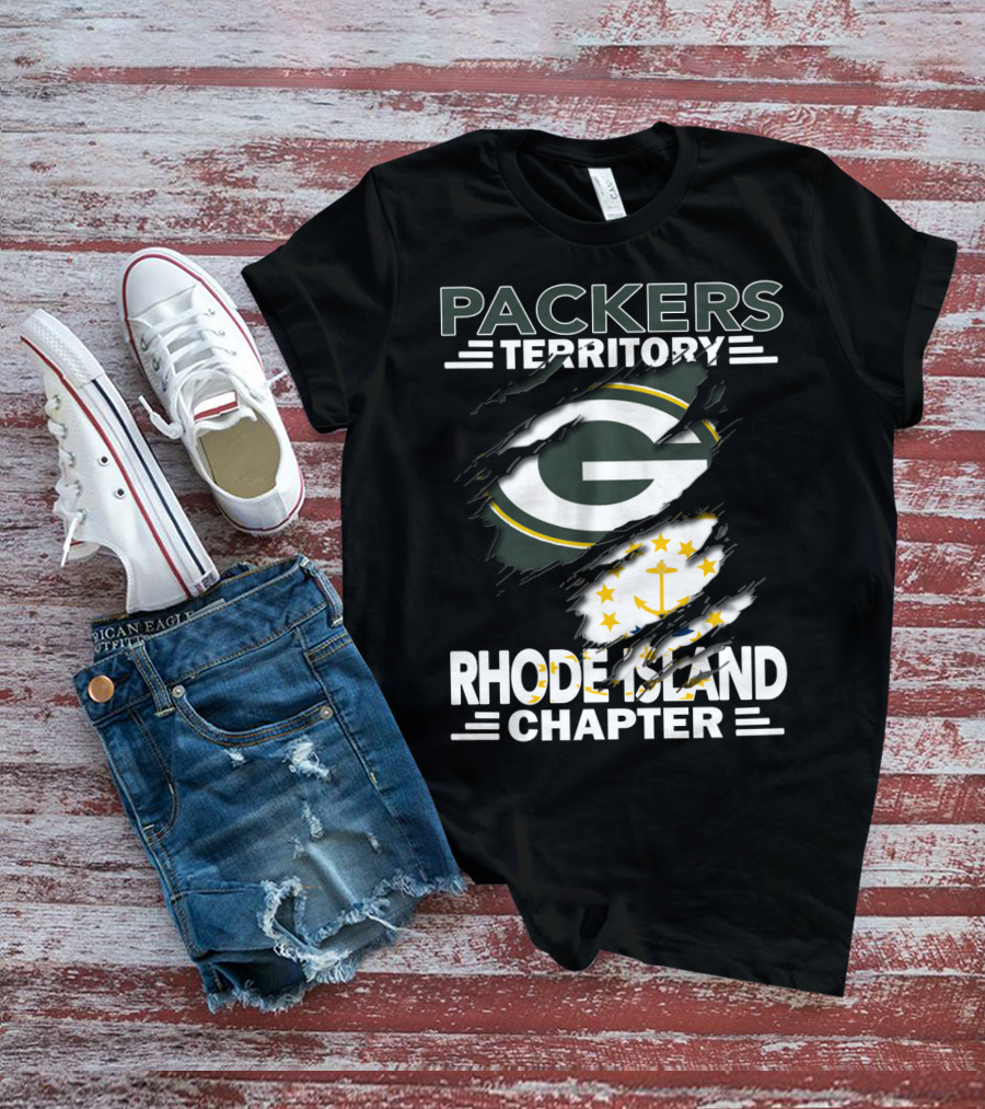 Packers Territory Rhode Island Chapter Green Bay Logo With Flag Elements T-Shirt