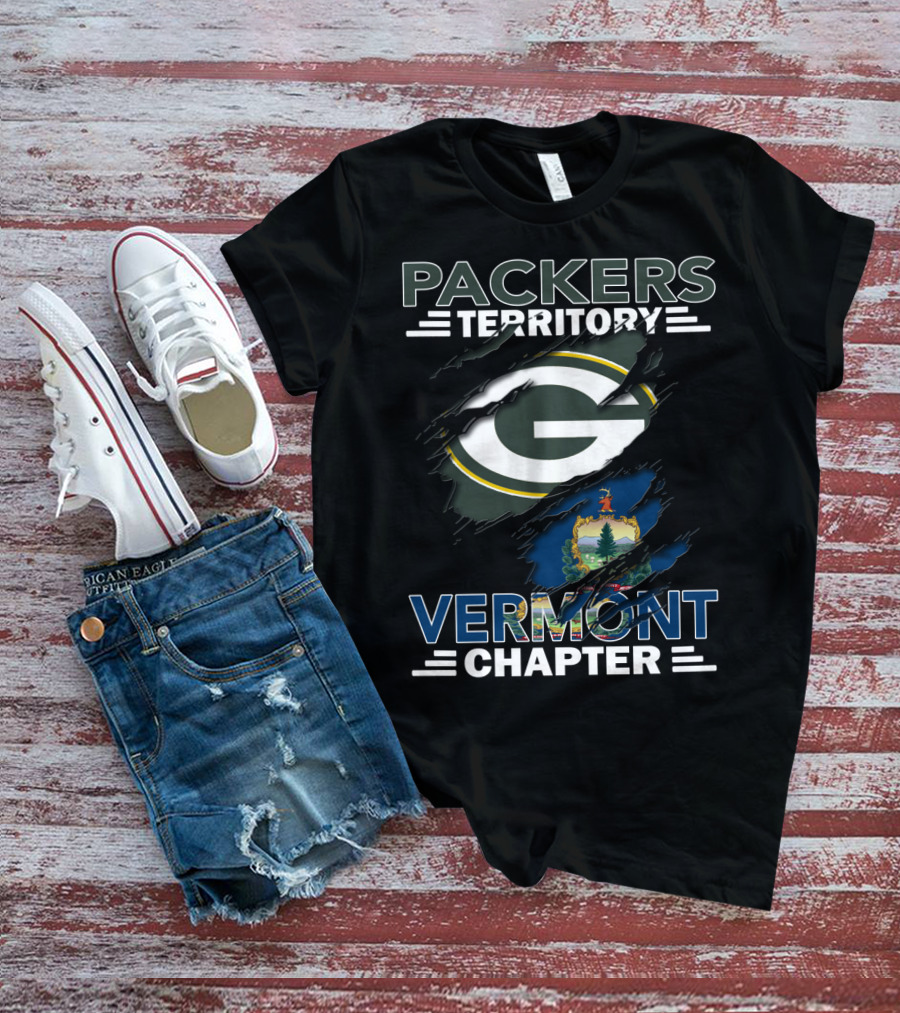 Packers Territory Vermont Chapter Green Bay Logo And Vermont State Flag T-Shirt