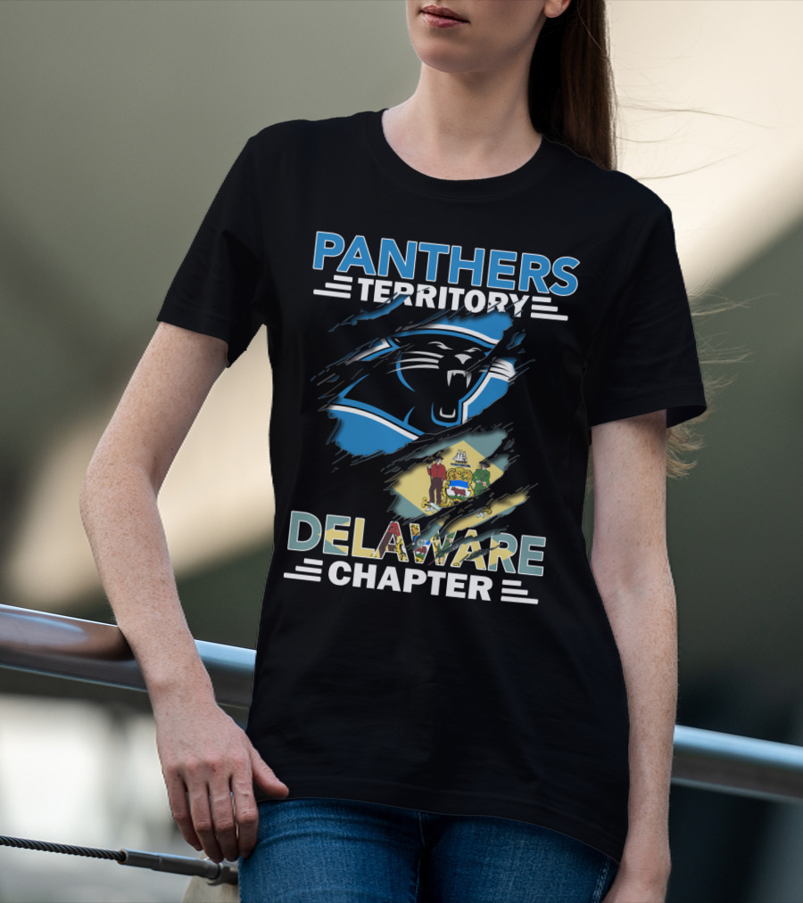 Panthers Territory Delaware Chapter With Carolina Panthers Logo And Delaware State Flag T-Shirt