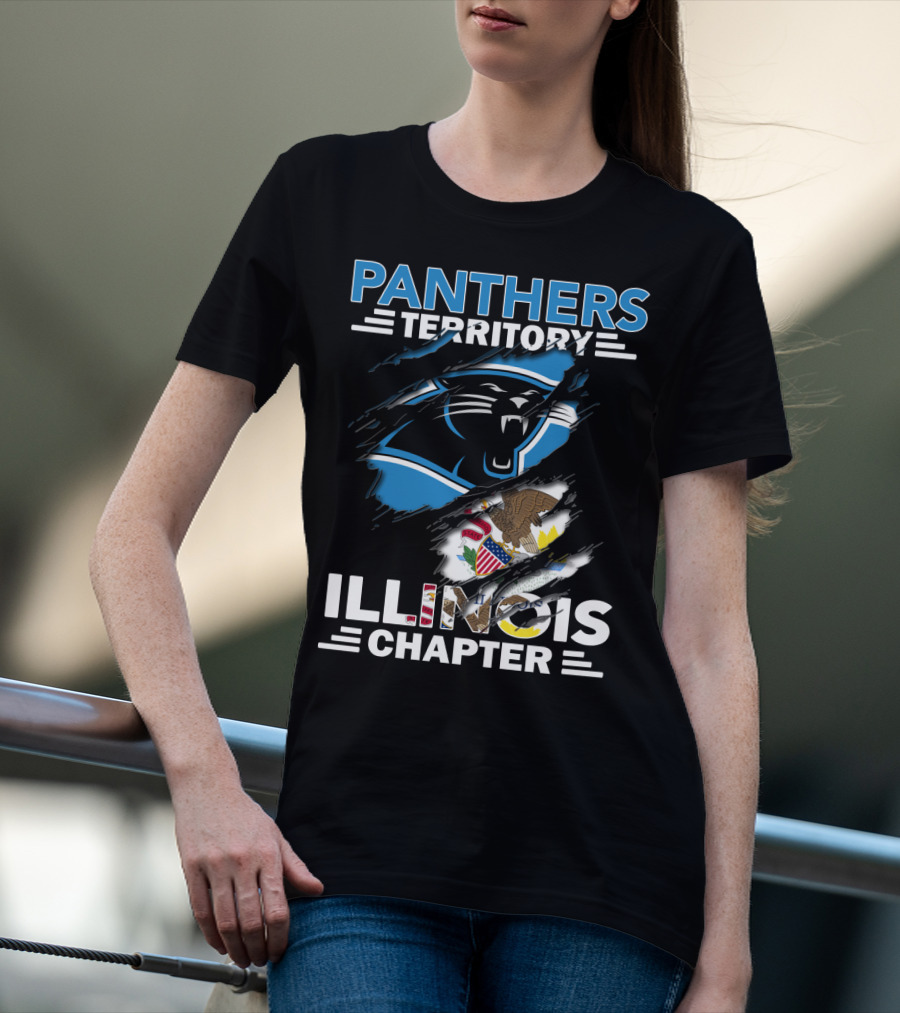 Panthers Territory Illinois Chapter עם סמלים של קארולינה ומדינת אילינוי T-Shirt