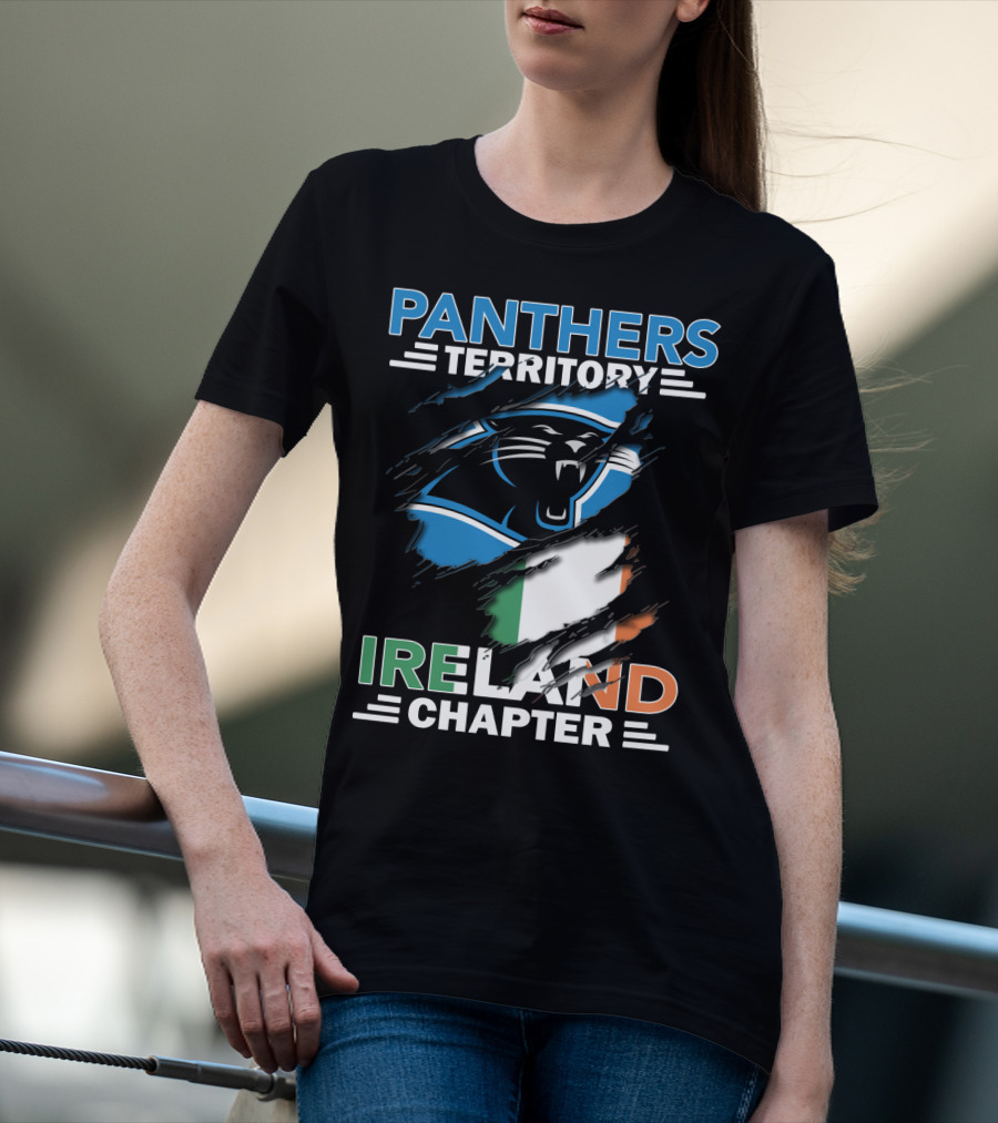 Panthers Territory Ireland Chapter Logo With Irish Flag And Panther Emblem T-Shirt