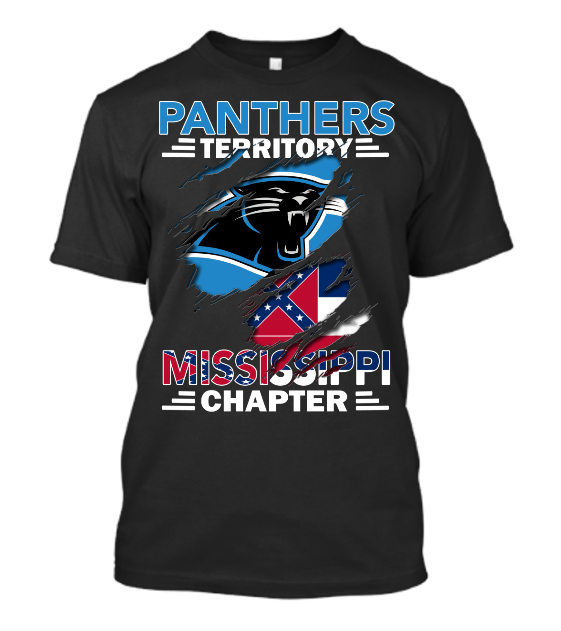 Panthers Territory Mississippi Chapter Flag And Panther Claw Mark Emblem T-Shirt
