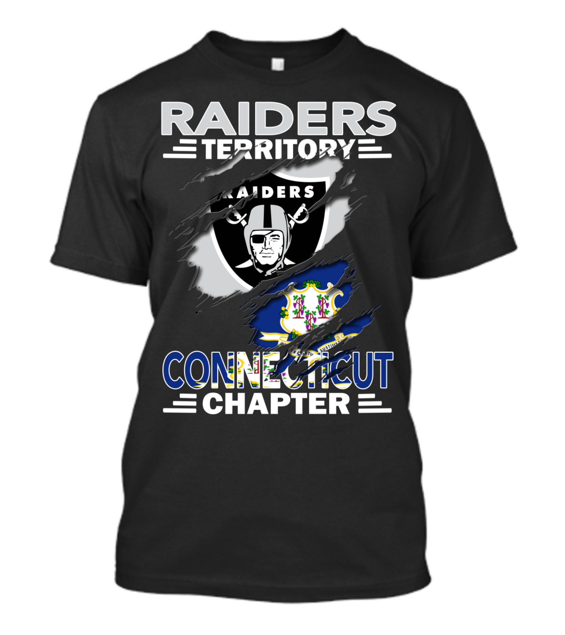 Raiders Territory Connecticut Chapter Shield And State Flag Fusion T-Shirt