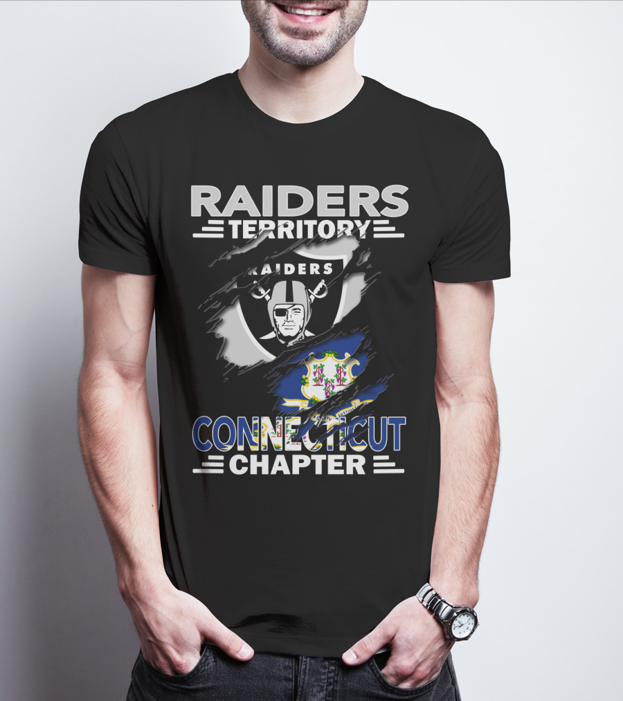 Raiders Territory Connecticut Chapter Shield And State Flag Fusion T-Shirt