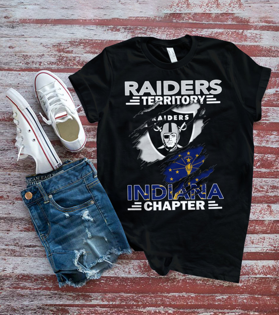 Raiders Territory Indiana Chapter NFL Fan Club Emblem Indiana Flag Raiders T-Shirt
