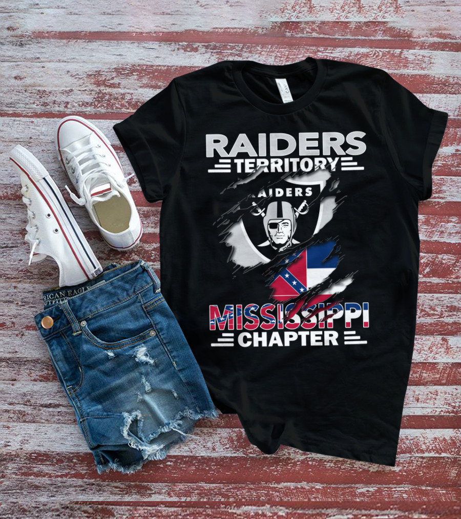 Raiders Territory Mississippi Chapter With Raiders Shield And Mississippi Flag Elements T-Shirt