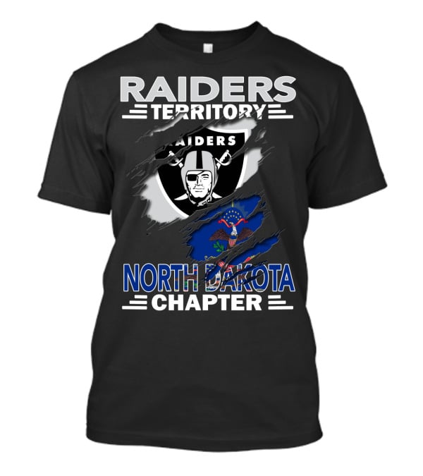 Raiders Territory North Dakota Chapter NFL Fan Club Emblem With State Flag T-Shirt