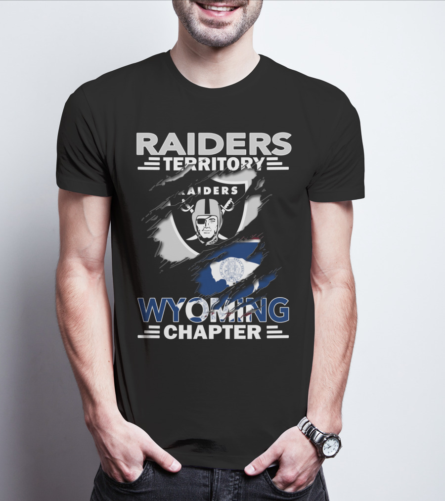 Raiders Territory Wyoming Chapter Nfl Fan Gear Raiders Logo Wyoming Flag T-Shirt