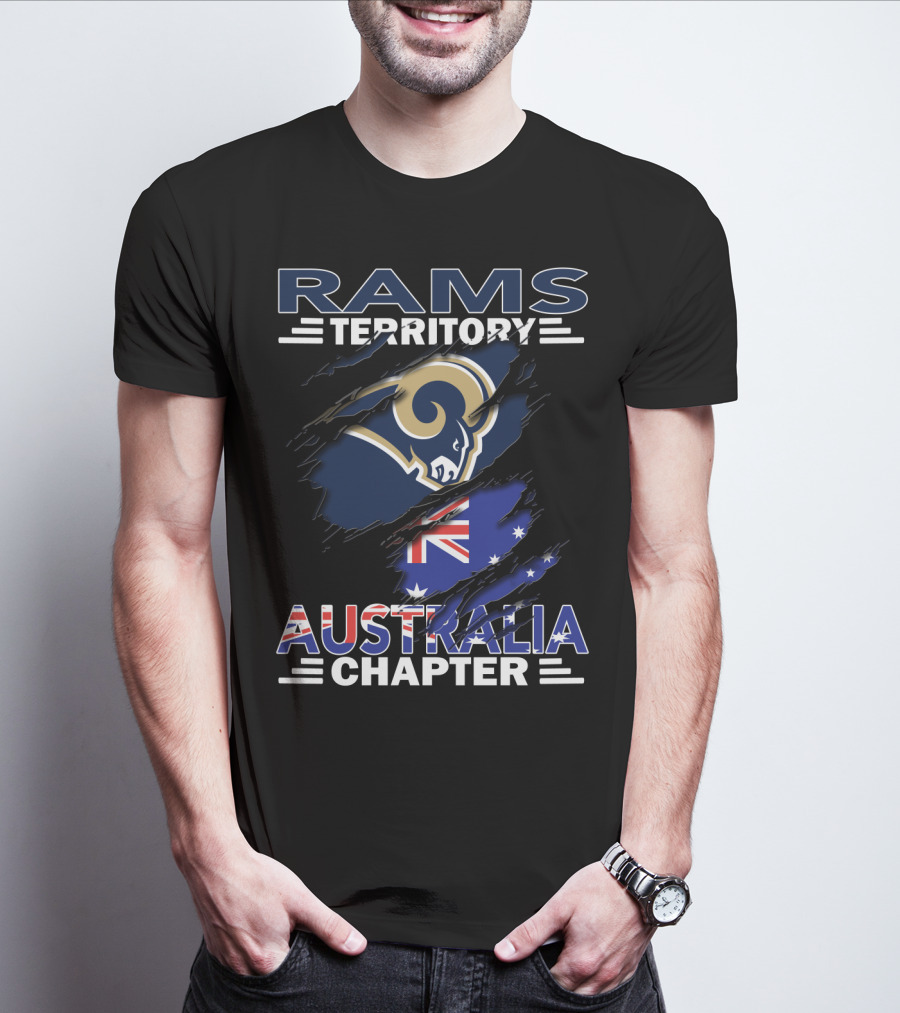 Rams Territory Australia Chapter With Rams Logo And Australian Flag T-Shirt