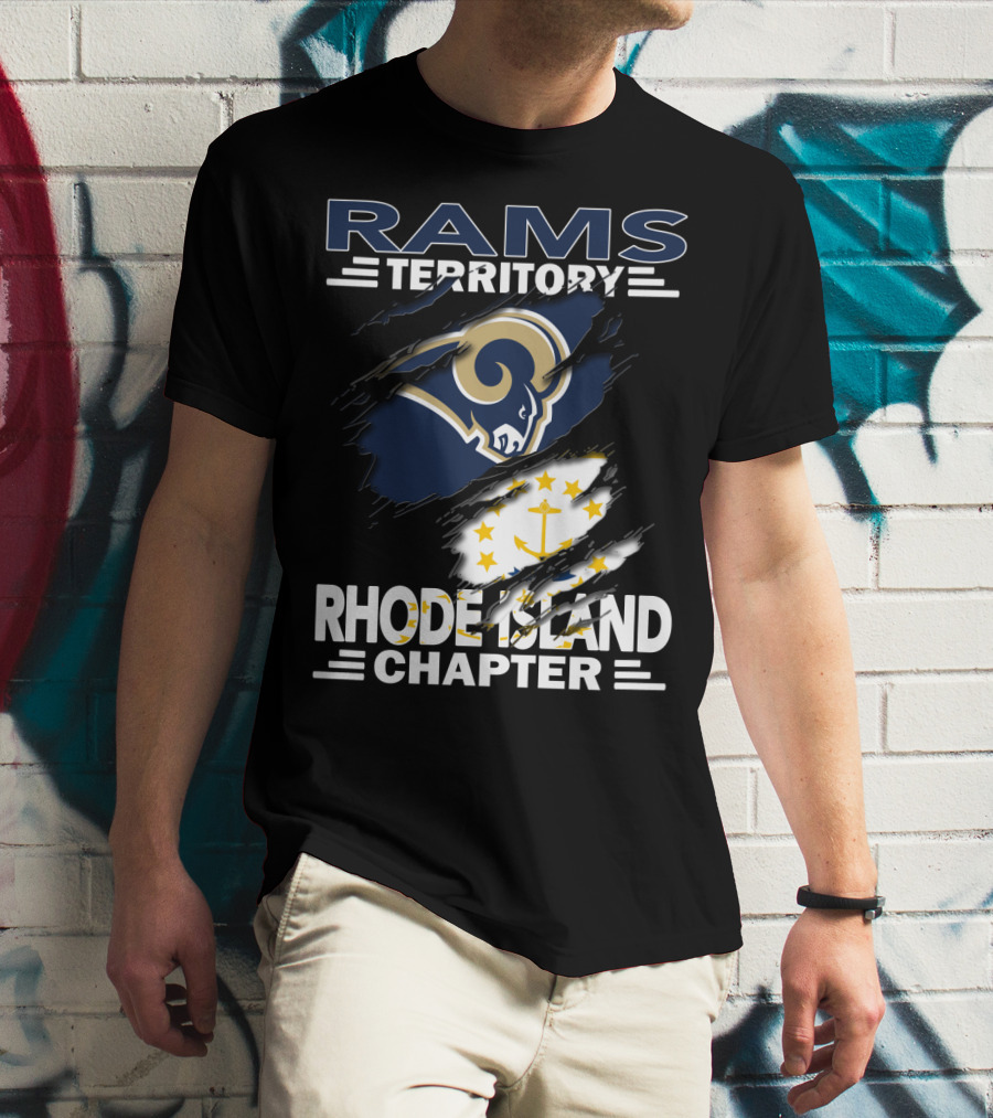 Rams Territory Rhode Island Chapter With Rams Logo And Rhode Island Flag Elements T-Shirt