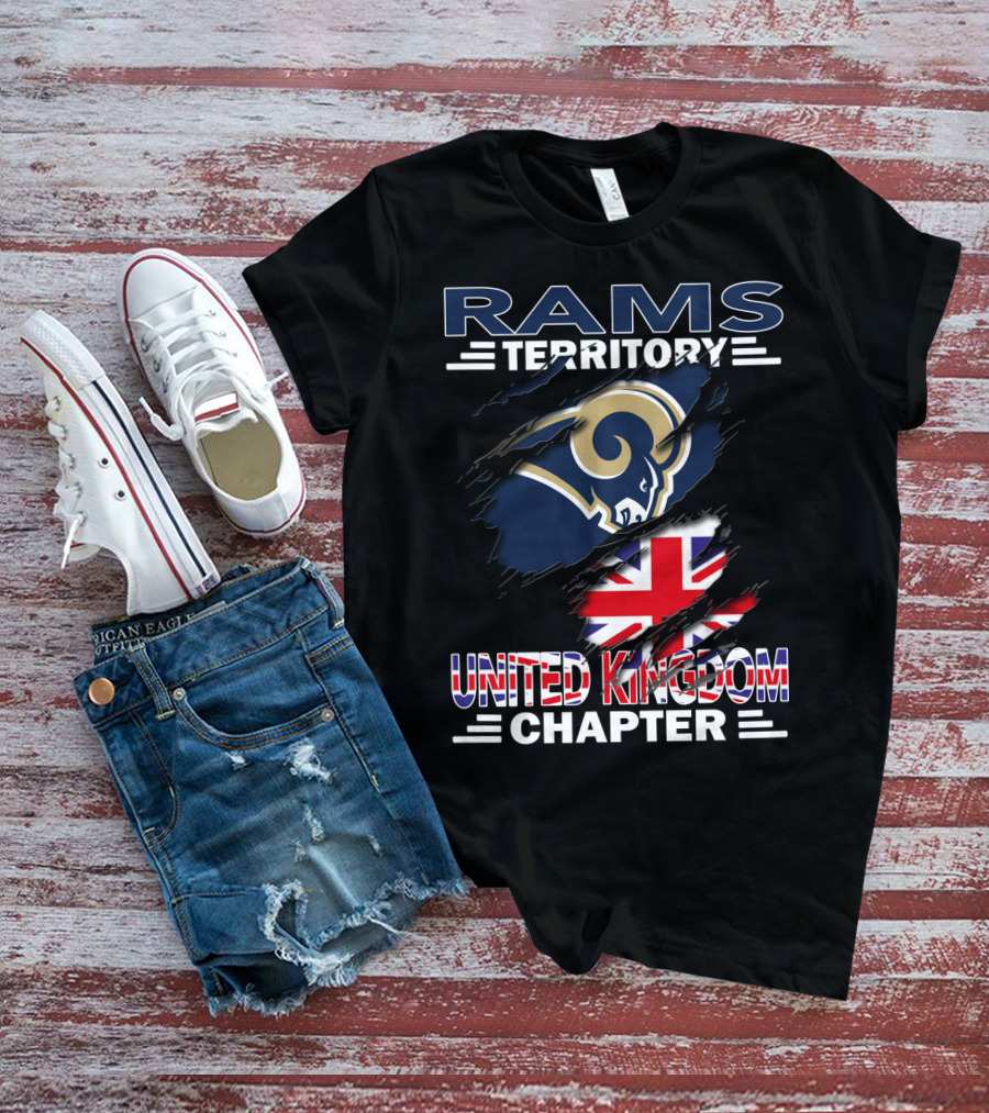 Rams Territory United Kingdom Chapter With Rams Logo And Union Jack T-Shirt