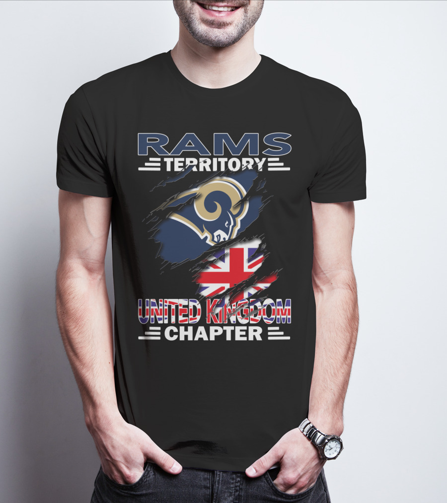 Rams Territory United Kingdom Chapter With Rams Logo And Union Jack T-Shirt