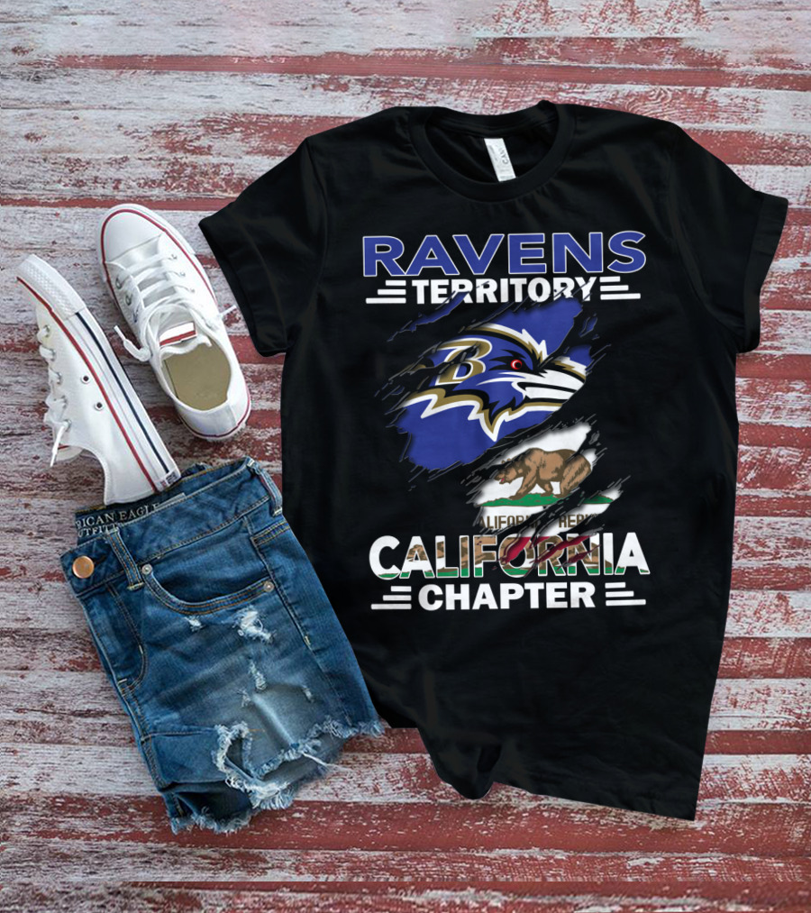 Ravens Territory California Chapter Baltimore Ravens California Republic Flag T-Shirt