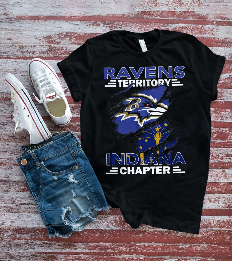 Ravens Territory Indiana Chapter Baltimore Ravens Indiana State Flag Fusion T-Shirt
