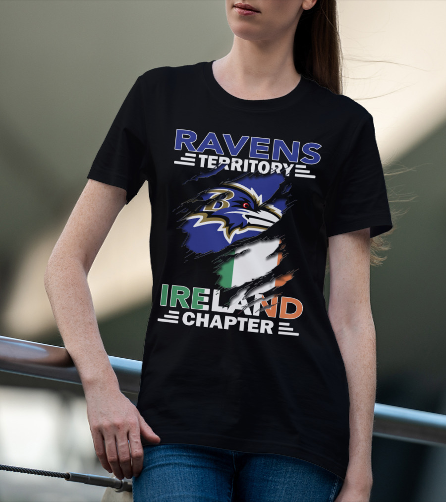Ravens Territory Ireland Chapter Logo With Irish Flag And Team Emblem T-Shirt