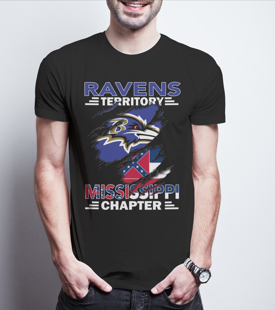 Ravens Territory Mississippi Chapter Ravens Logo And Confederate Flag T-Shirt
