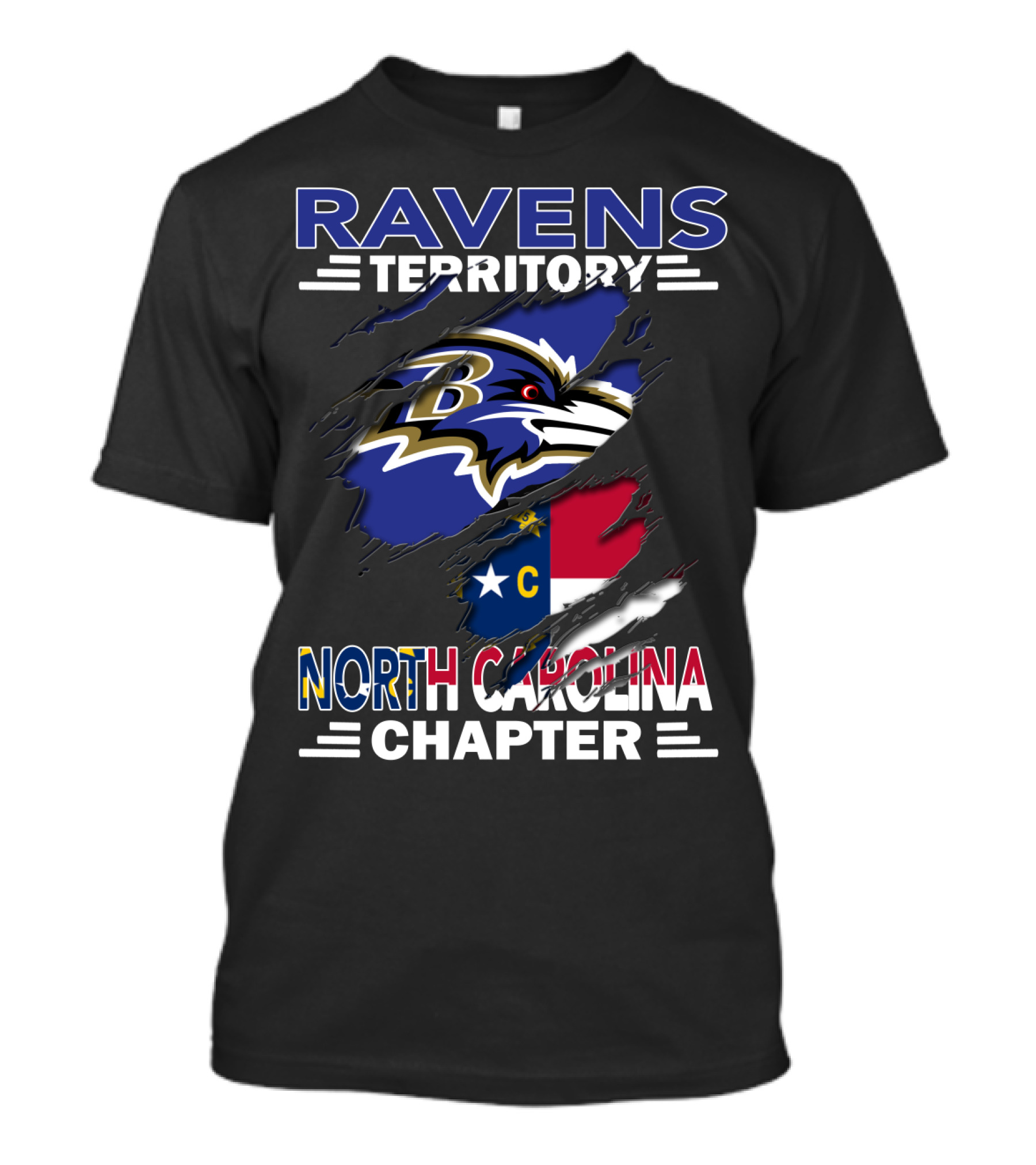 Ravens Territory North Carolina Chapter With State Flag And Team Logo Elements T-Shirt
