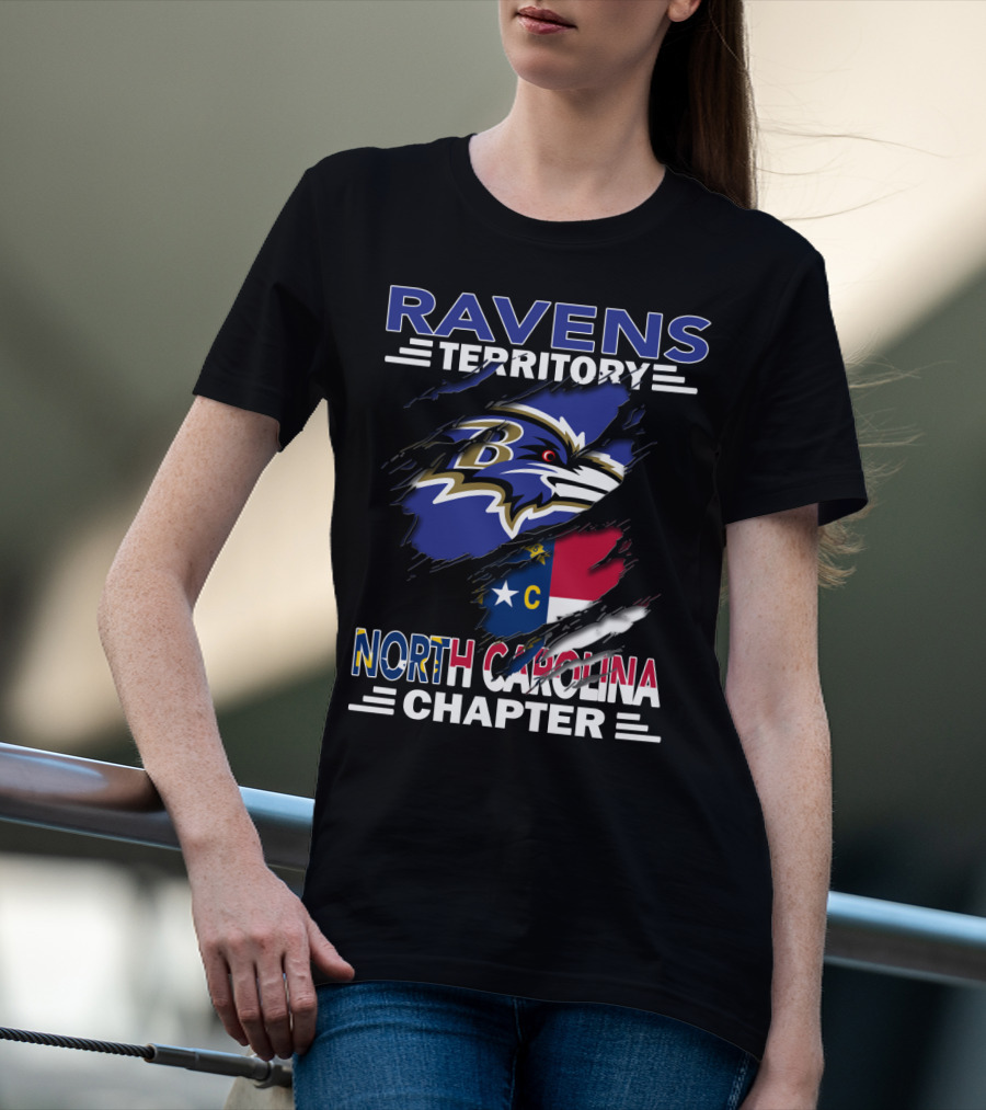 Ravens Territory North Carolina Chapter With State Flag And Team Logo Elements T-Shirt