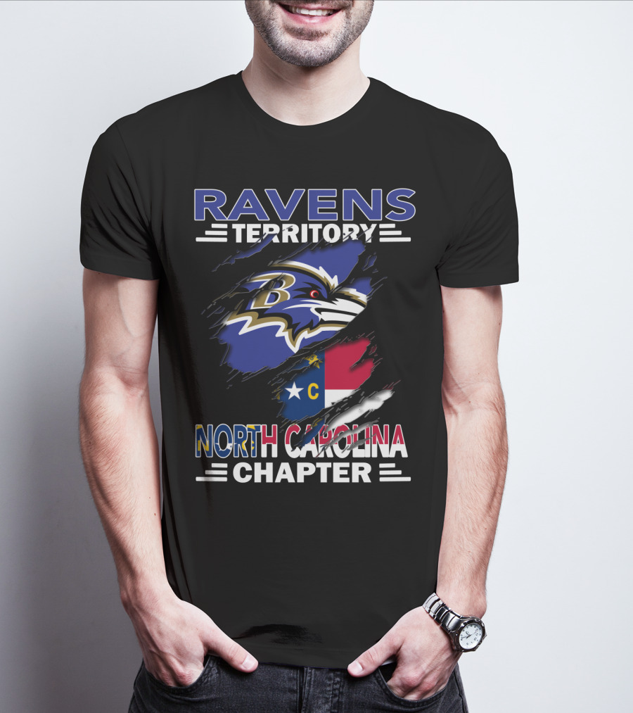 Ravens Territory North Carolina Chapter With State Flag And Team Logo Elements T-Shirt