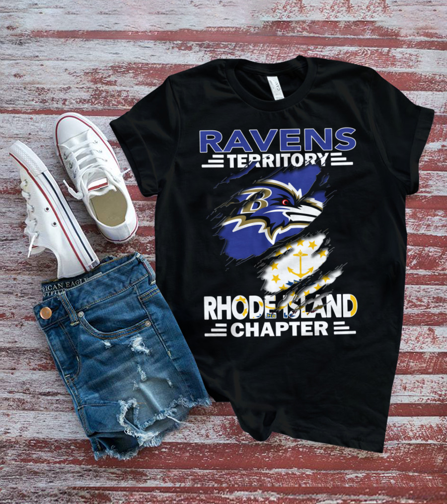 Ravens Territory Rhode Island Chapter Baltimore Ravens Logo And Rhode Island Flag T-Shirt