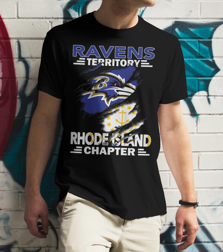 Ravens Territory Rhode Island Chapter Baltimore Ravens Logo And Rhode Island Flag T-Shirt