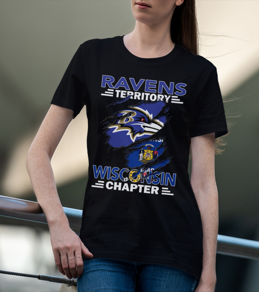 Ravens Territory Wisconsin Chapter Baltimore Ravens Logo Wisconsin Flag T-Shirt