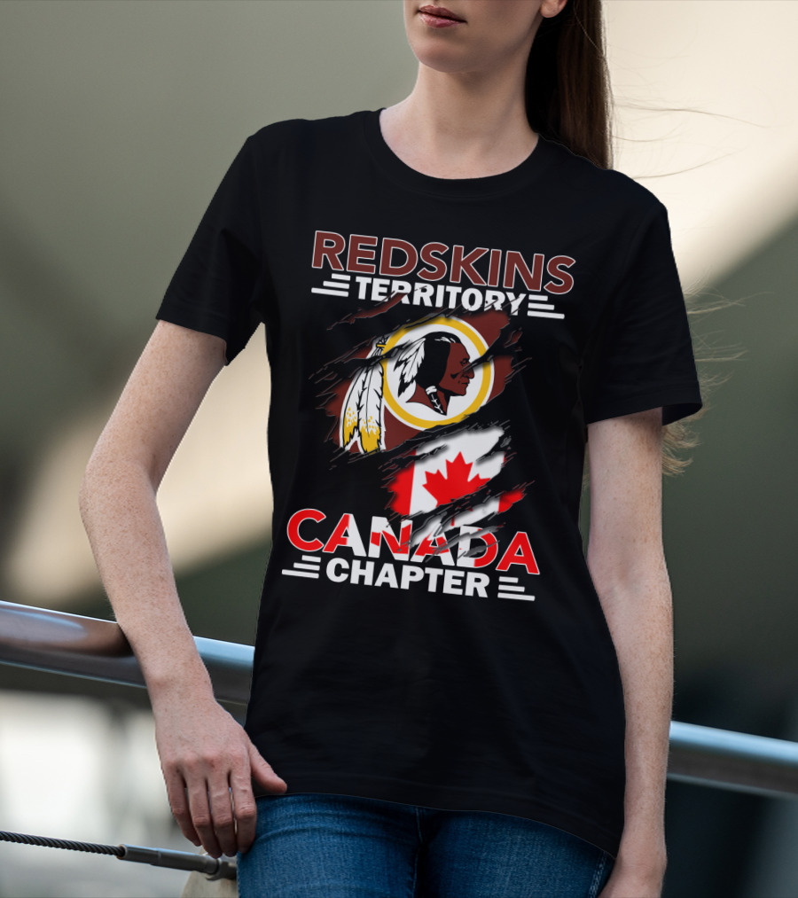Redskins Territory Canada Chapter Flag Design Featuring Logo And Canadian Flag Elements T-Shirt