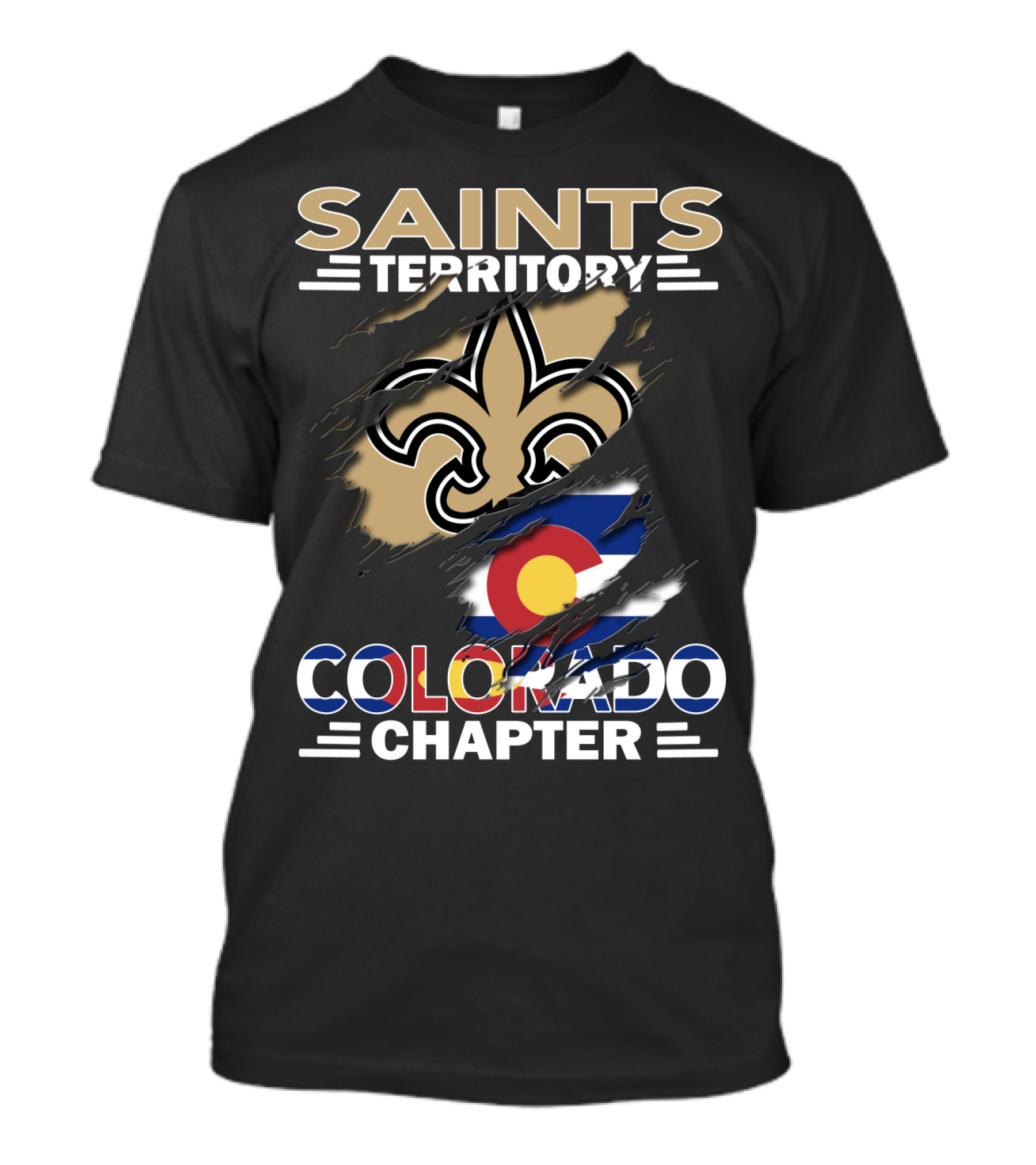 Saints Territory Colorado Chapter Fleur-de-Lis Emblem And Colorado Flag T-Shirt