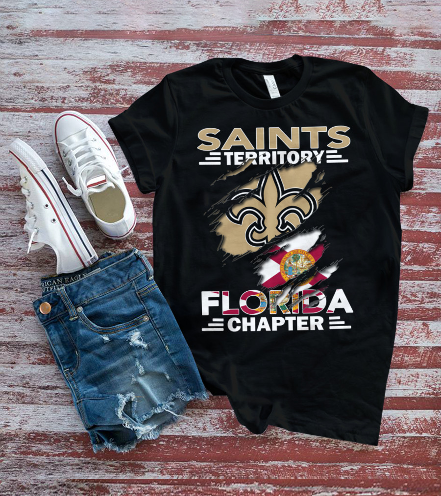 Saints Territory Florida Chapter Fleur-De-Lis Emblem With Florida State Flag T-Shirt