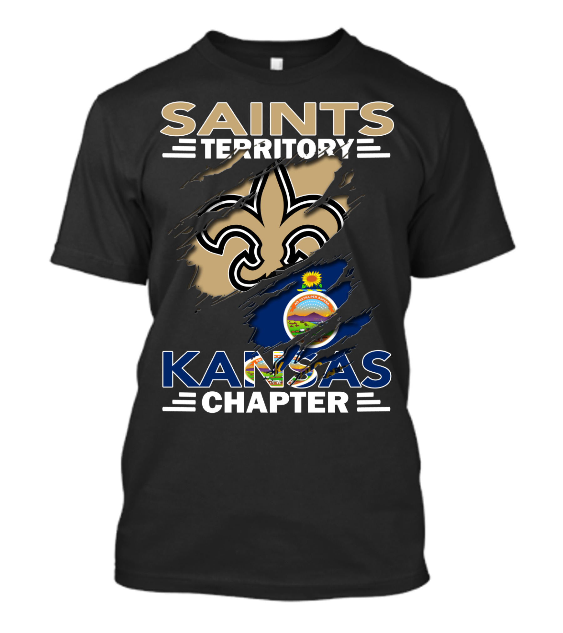 Saints Territory Kansas Chapter Fleur-de-Lis And State Seal Elements T-Shirt