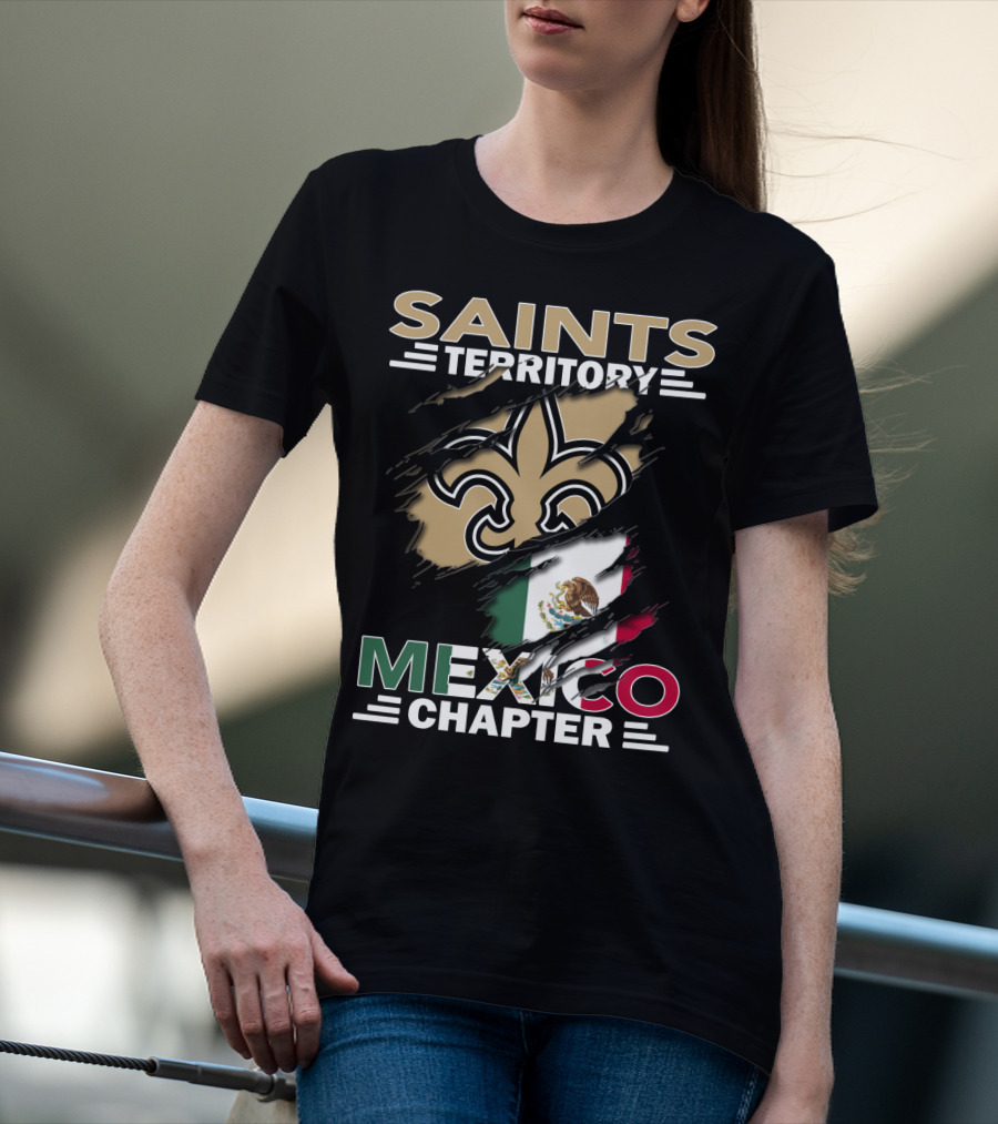 Saints Territory Mexico Chapter Fleur-de-Lis Mexico Flag T-Shirt