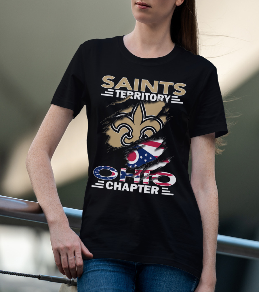 Saints Territory Ohio Chapter Flag And Fleur-de-Lis Ripped T-Shirt