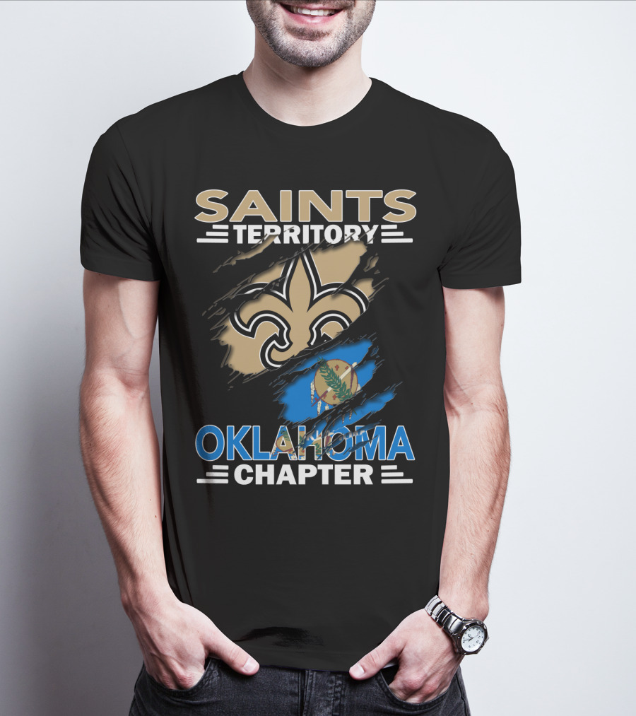 Saints Territory Oklahoma Chapter Fleur-de-Lis And State Flag T-Shirt