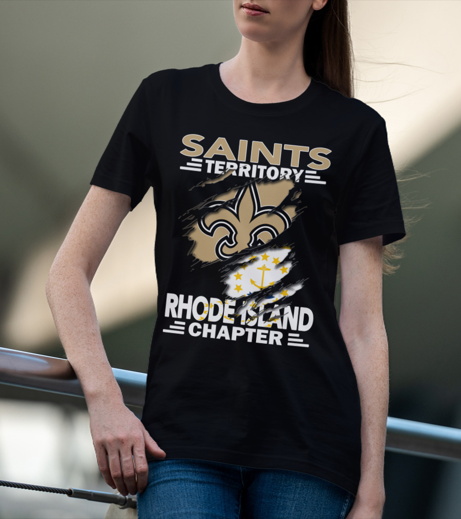 Saints Territory Rhode Island Chapter New Orleans Saints Rhode Island Flag T-Shirt