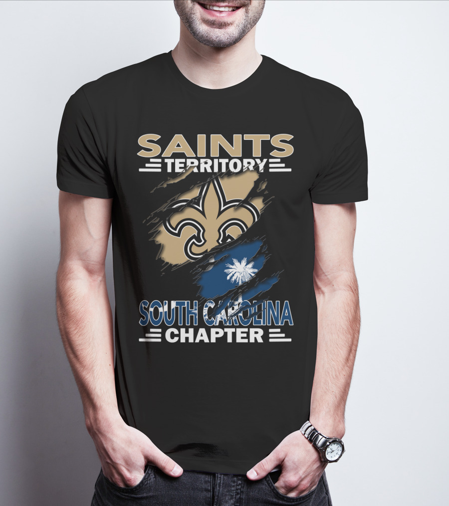 Saints Territory South Carolina Chapter Fleur-de-lis And Palmetto Flag T-Shirt