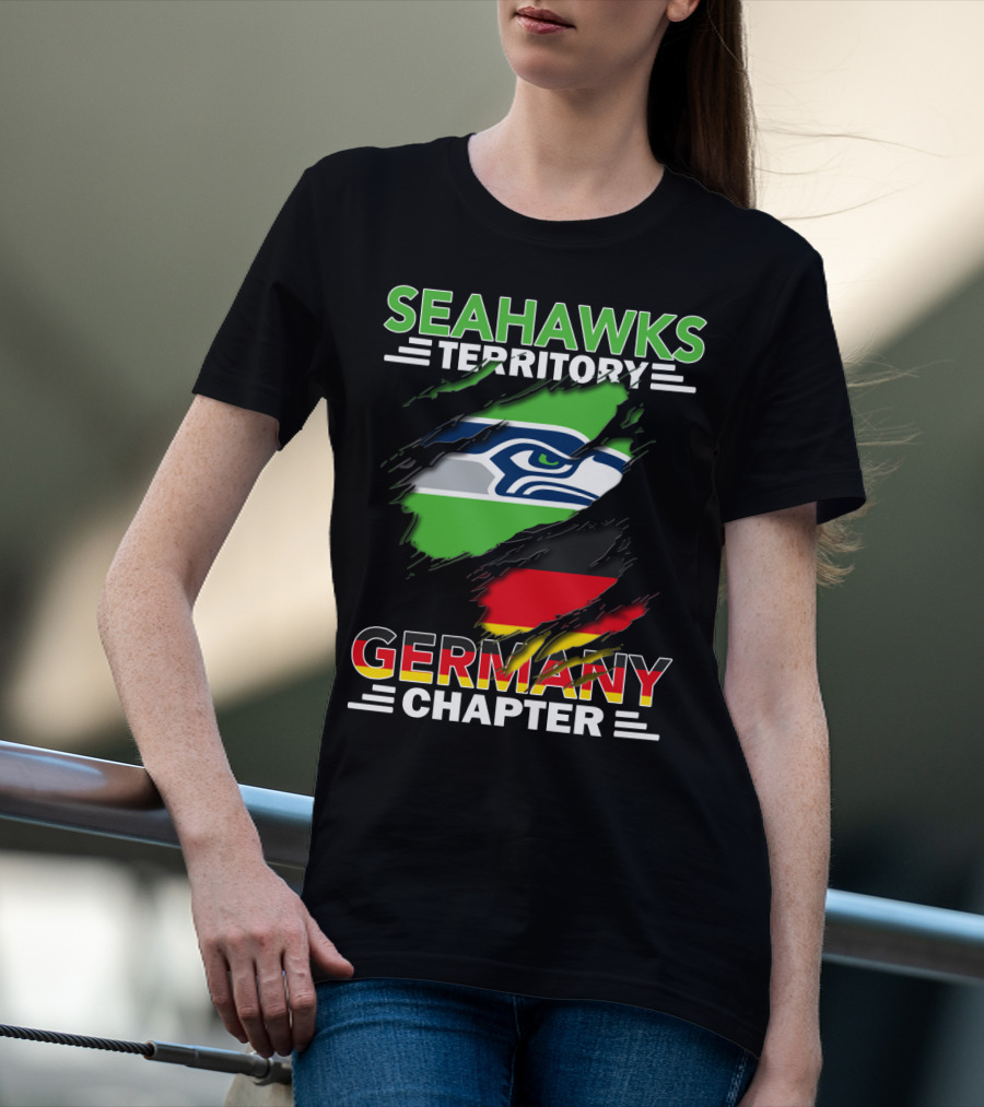 Seahawks Territory Germany Chapter Fan Community Featuring Iconic Team Logo And National Colors T-Shirt