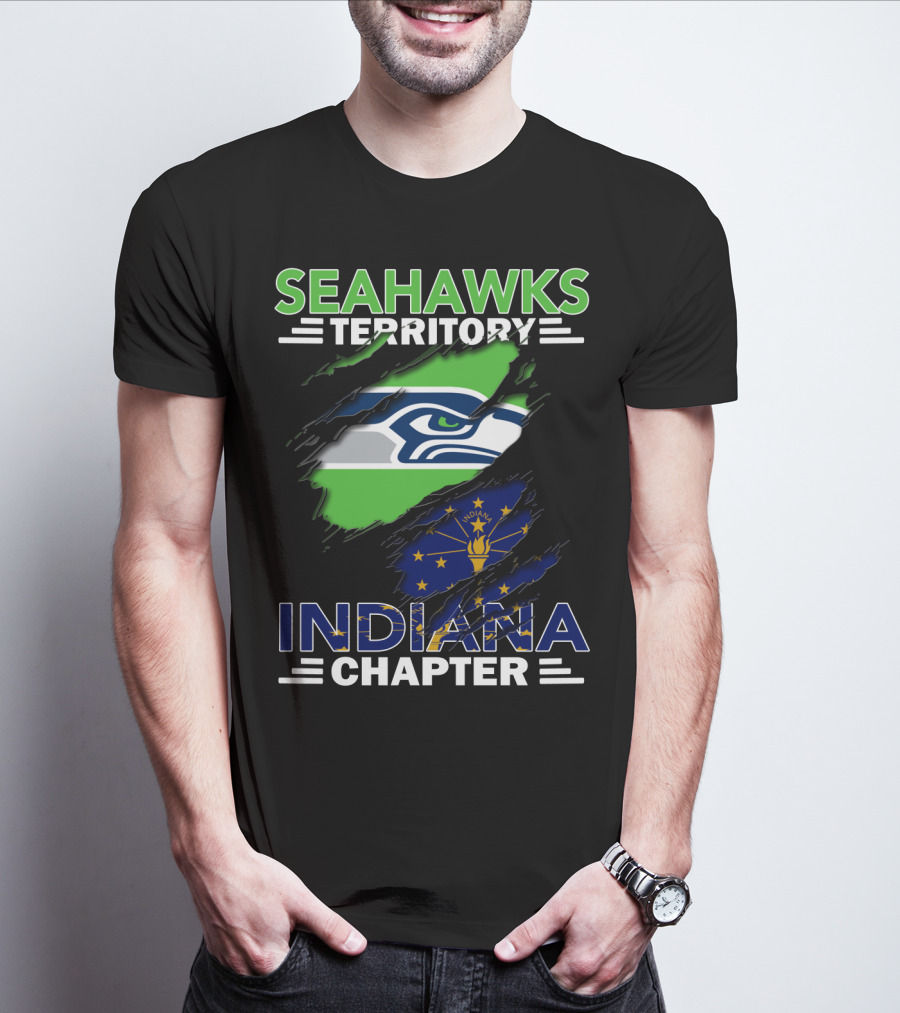 Seahawks Territory Indiana Chapter With Seattle Seahawks And Indiana State T-Shirt