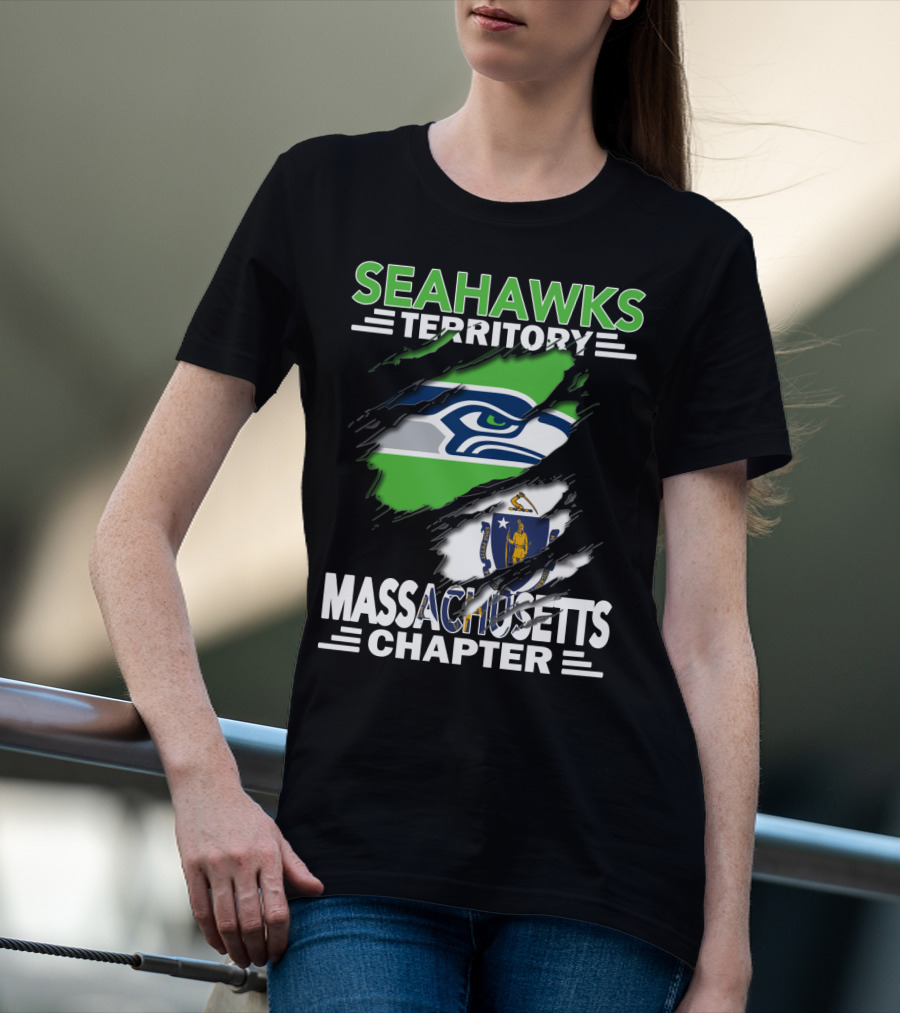 Seahawks Territory Massachusetts Chapter Fan Support With Logo And State Flag T-Shirt