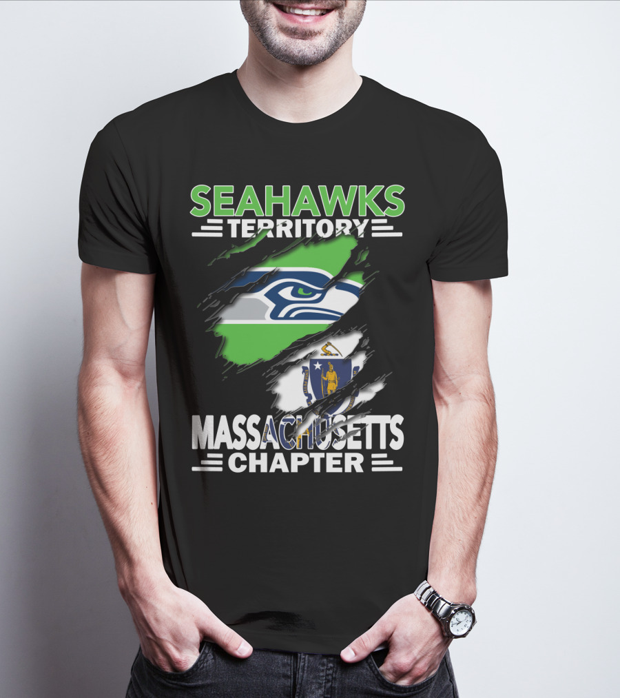 Seahawks Territory Massachusetts Chapter Fan Support With Logo And State Flag T-Shirt