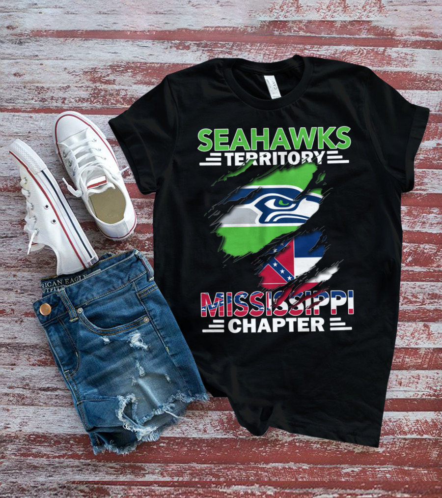 Seahawks Territory Mississippi Chapter Seahawks Logo And Confederate Flag T-Shirt