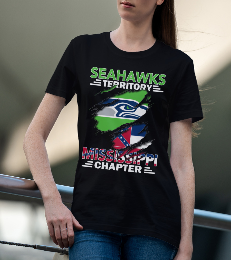 Seahawks Territory Mississippi Chapter Seahawks Logo And Confederate Flag T-Shirt